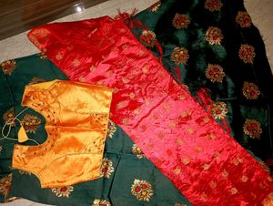 green & yellow lahenga choli with duptta