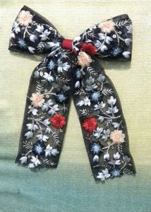 Embroidered Floral Bow Hair Clip