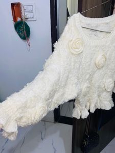 Off White Rose Woolen Sweater