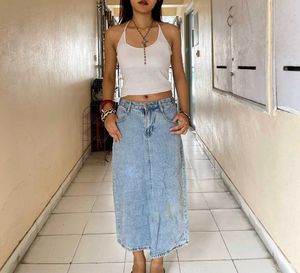 Light Wash Denim Maxi Skirt