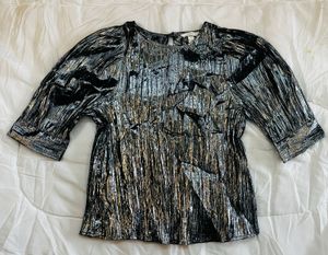 Sparkly Silver Puff Sleeve Top