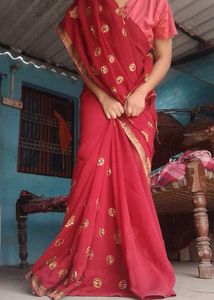 Red Embroidered Saree with blause