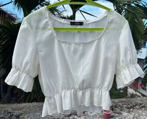 White Ruffled Square Neck Top