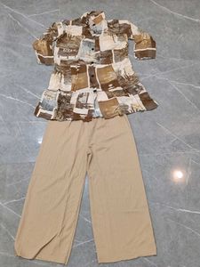 Brown & Beige Top and Pants Set