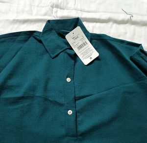 Teal Collared Button-Up Tunic Top
