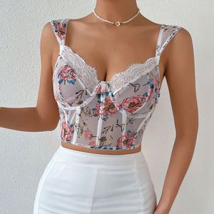 Floral Print Lace Trim Bralette