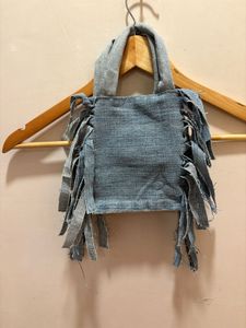 Pintresty Denim Mini fringe Bag with Star Detail
