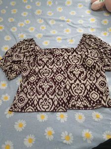 Boho Print Square Neck Puff Sleeve Top