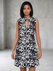 Black & White Floral Printed Mini Dress