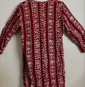 Maroon Printed Short Cotton Kurta
