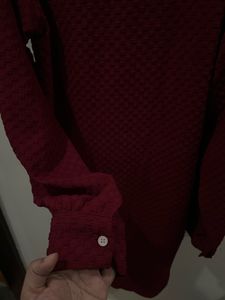 Maroon Textured Shirt Dress