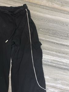 Black Cargo Pants with White Accents