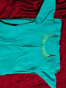 Blue Kurta with Embellished Neckline