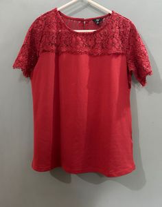 UNUSED Red Lace Trim Short Sleeve Top