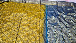 Elegant Yellow &amp; Blue Silk Saree