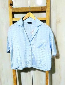 Light Blue Textured Button-Up Top Size-40