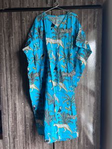 Vibrant Blue Kaftan with Animal Print