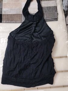 Stylish Black Ruched Halter Top