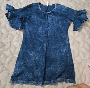 Denim Wash Ruffle Sleeve Dress