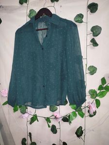 Green Sheer Dotted Blouse