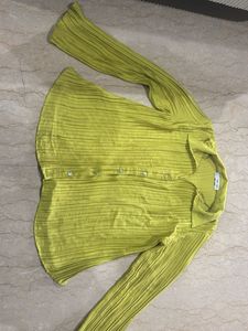 Lime Green Pleated Button-Up Shirt