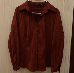 🇨🇳Red Striped Button-Up Blouse