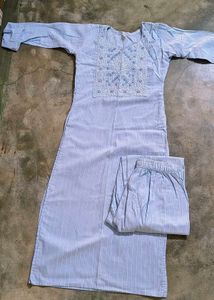 Light Blue Striped Kurta Set