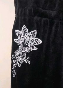 Black velvet Velour Embroidered Jumpsuit
