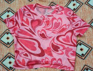 Mesh Heart Print Top