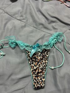 Leopard Print Thong with Lace Trim