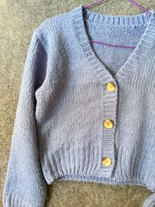 Blue Knit Cardigan Sweater