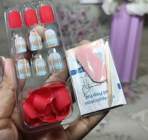 Matte Red &amp; Plaid Press-On Nails