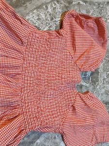💗Cute Red Gingham Puff Sleeve Top💗