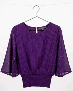 Women's Purple Embellished Bell Sleeve Top