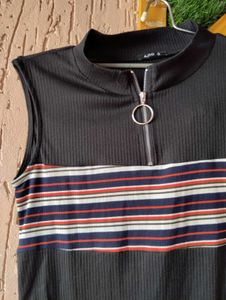 Ribbed Striped Zip Neck dress