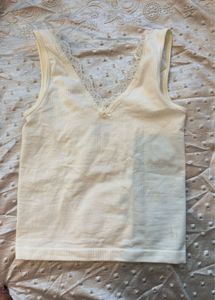 Cream Lace Trim Ribbed Tank Top