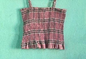 Chic Pink Plaid Smocked Crop Top