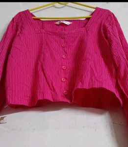 Pink Striped Square Neck Cropped Top