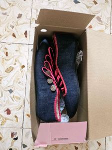 Denim Ballet Flats with Pink Accents