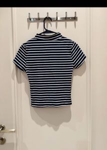 Striped Mock Neck T-Shirt