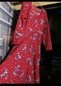 Red Floral Print Anarkali Gown with leggings