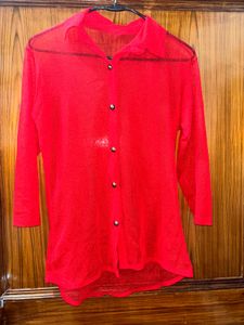 🌸Red Mesh Button-Up Top