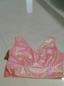 PINK SHIMMER SLEEVELEES BLOUSE WITH SIDE CHAIN