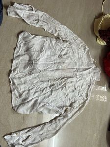 White Lace Detail Button-Up Shirt