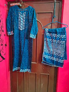 Blue Printed Kurta Set with Dupatta