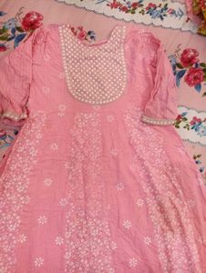 Pink Embroidered Cotton Kurta