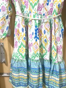Boho Print Tiered Shirt Dress with Belt