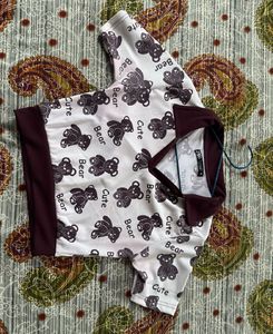 Cute Bear Print Collared Top