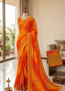 Vibrant Orange & Yellow Ombre Saree