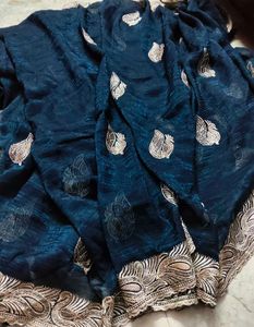 Elegant Teal Saree with Silver Embroidery